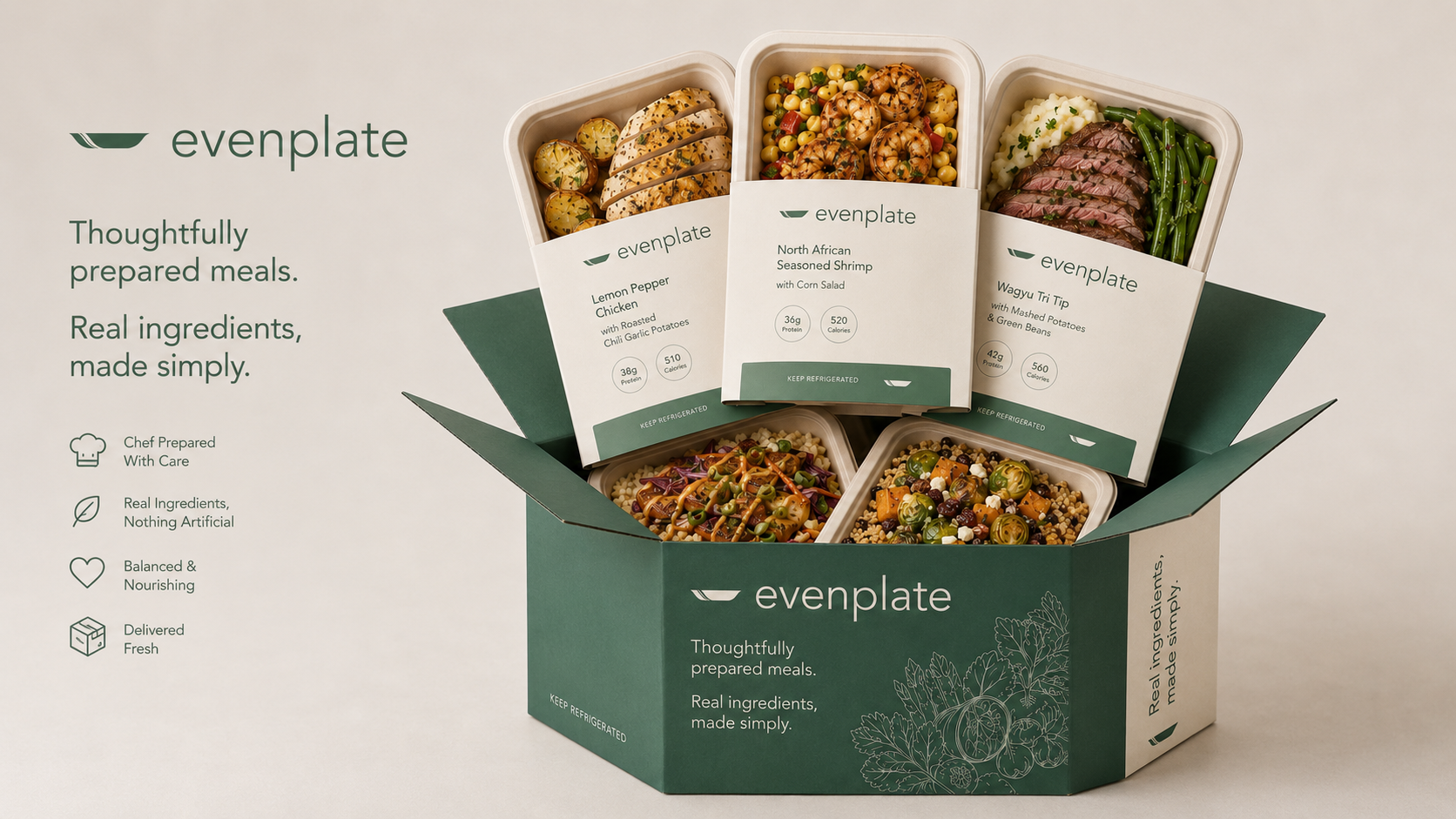 Evenplate meal delivery box filled with prepared meals